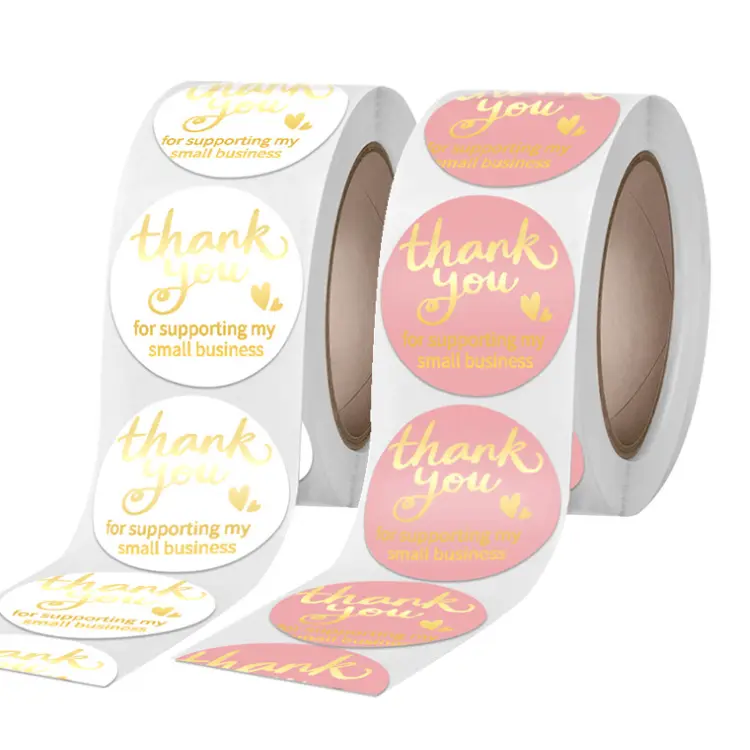 custom logo waterproof thank you sticker roll packaging label