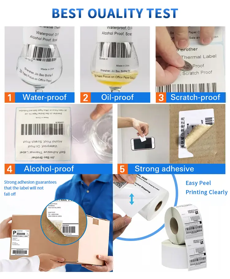Best 4″x6″ waterproof barcode adhesive sticker direct thermal labels fanfold shipping label rolls near me