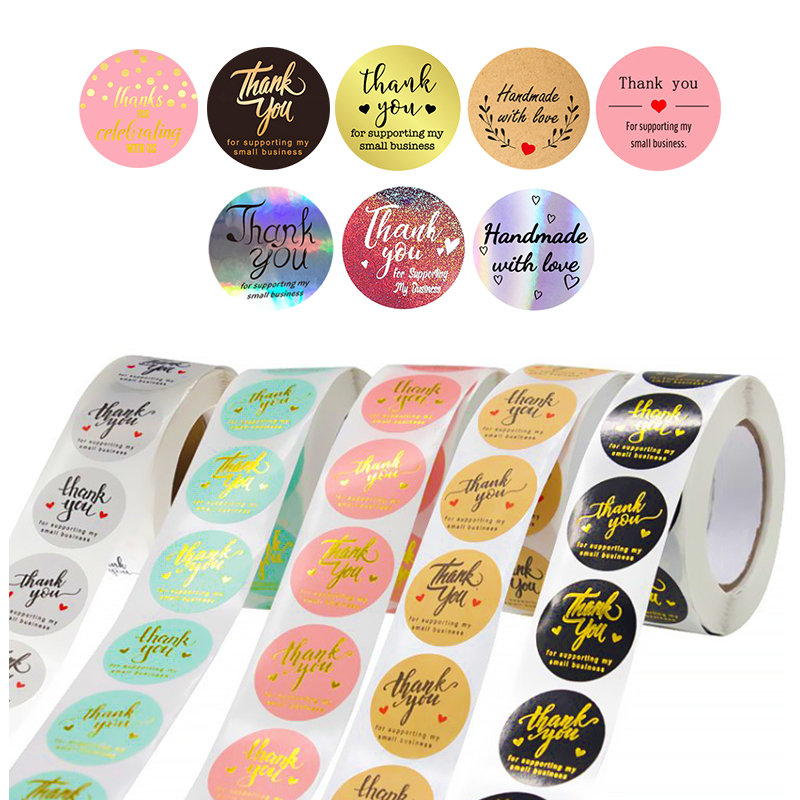 custom logo waterproof thank you sticker roll packaging label
