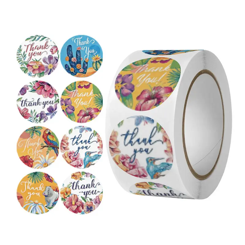 custom logo waterproof thank you sticker roll packaging label