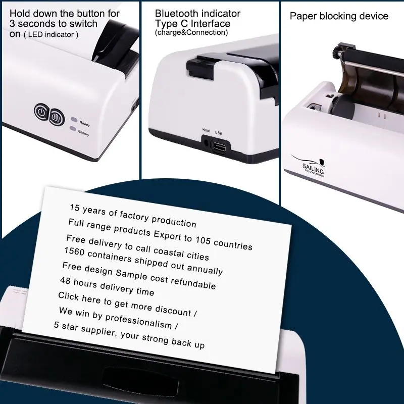 Mini portable a4 printer wireless Bluetooth handheld for mobile
