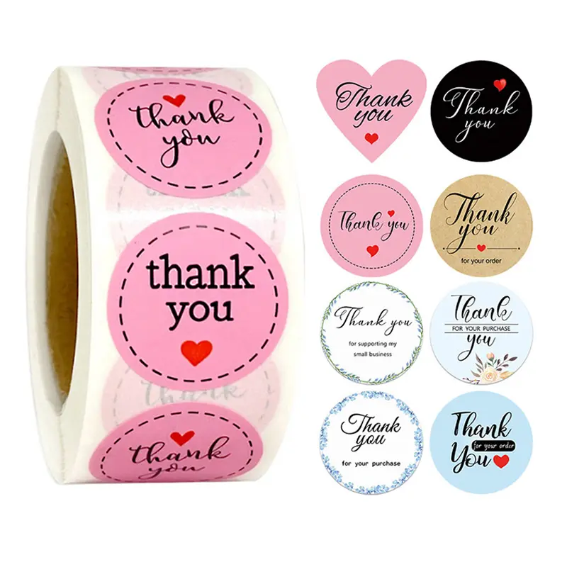 custom logo waterproof thank you sticker roll packaging label