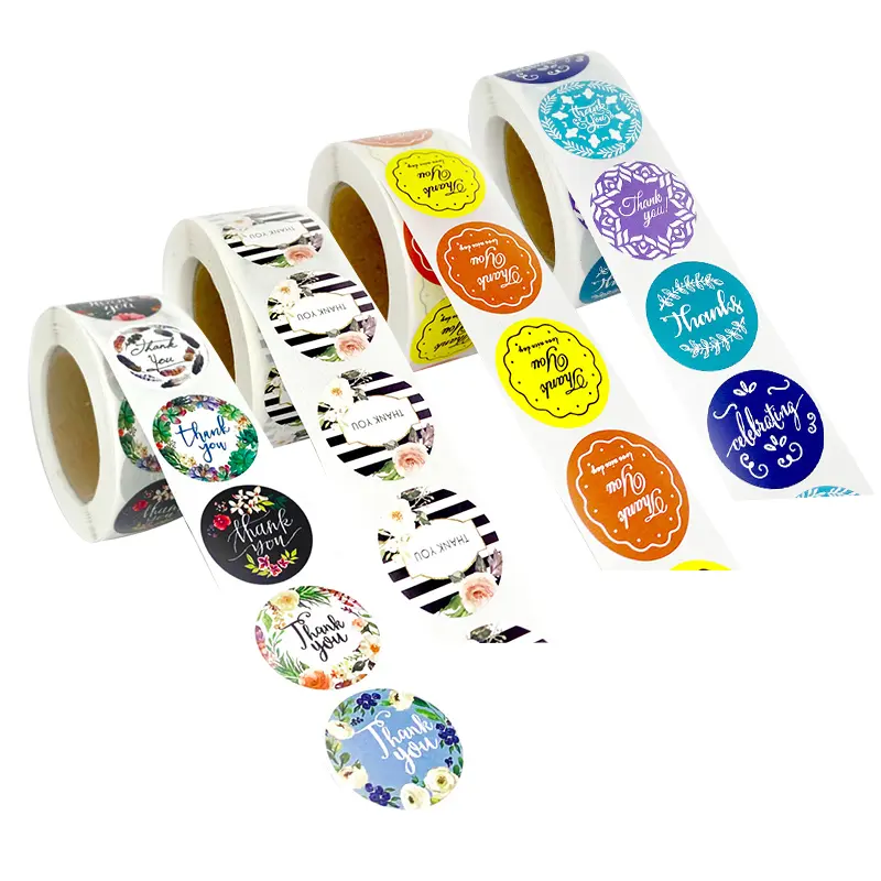 custom logo waterproof thank you sticker roll packaging label