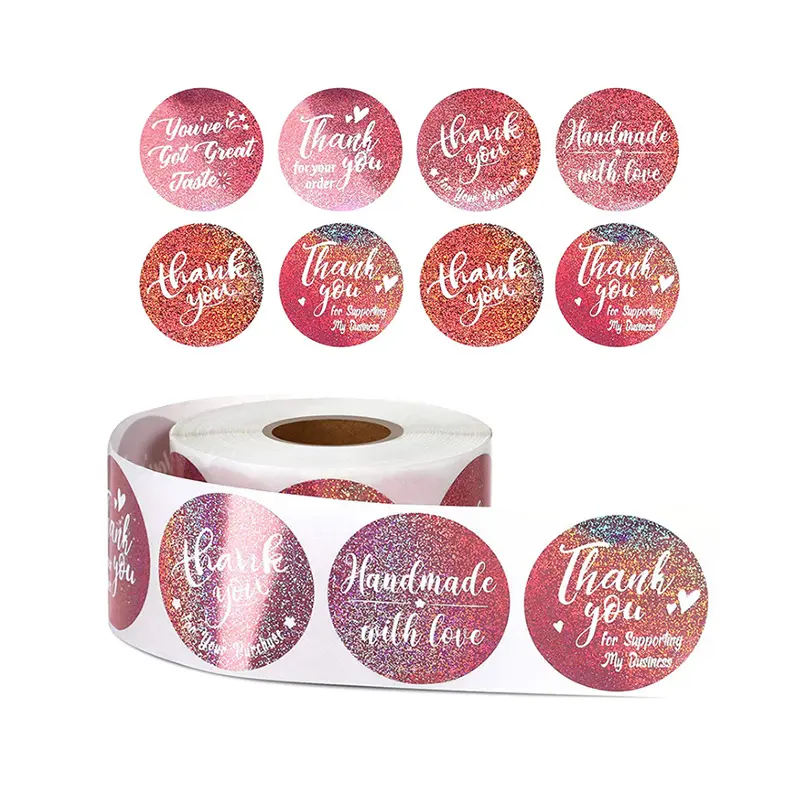 custom logo waterproof thank you sticker roll packaging label
