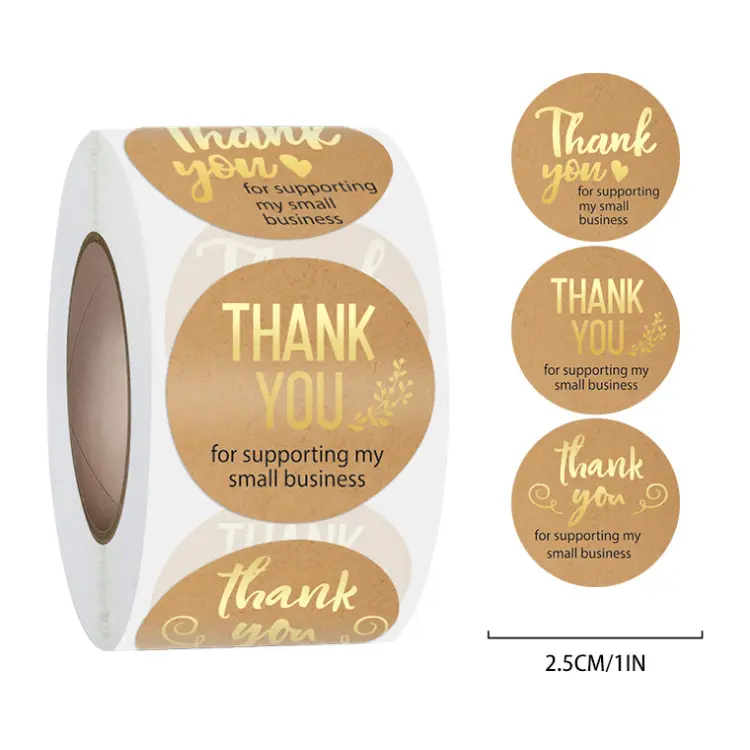 custom logo waterproof thank you sticker roll packaging label